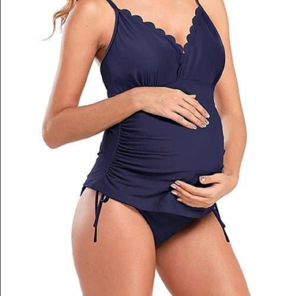 ☀️ SHEKINI Scalloped Triangle Bathing Suits Tie Side Maternity Swimsuits☀️